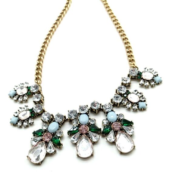 Rhinestone Multi-Color Gold-tone Statement Necklace - Picture 2 of 16